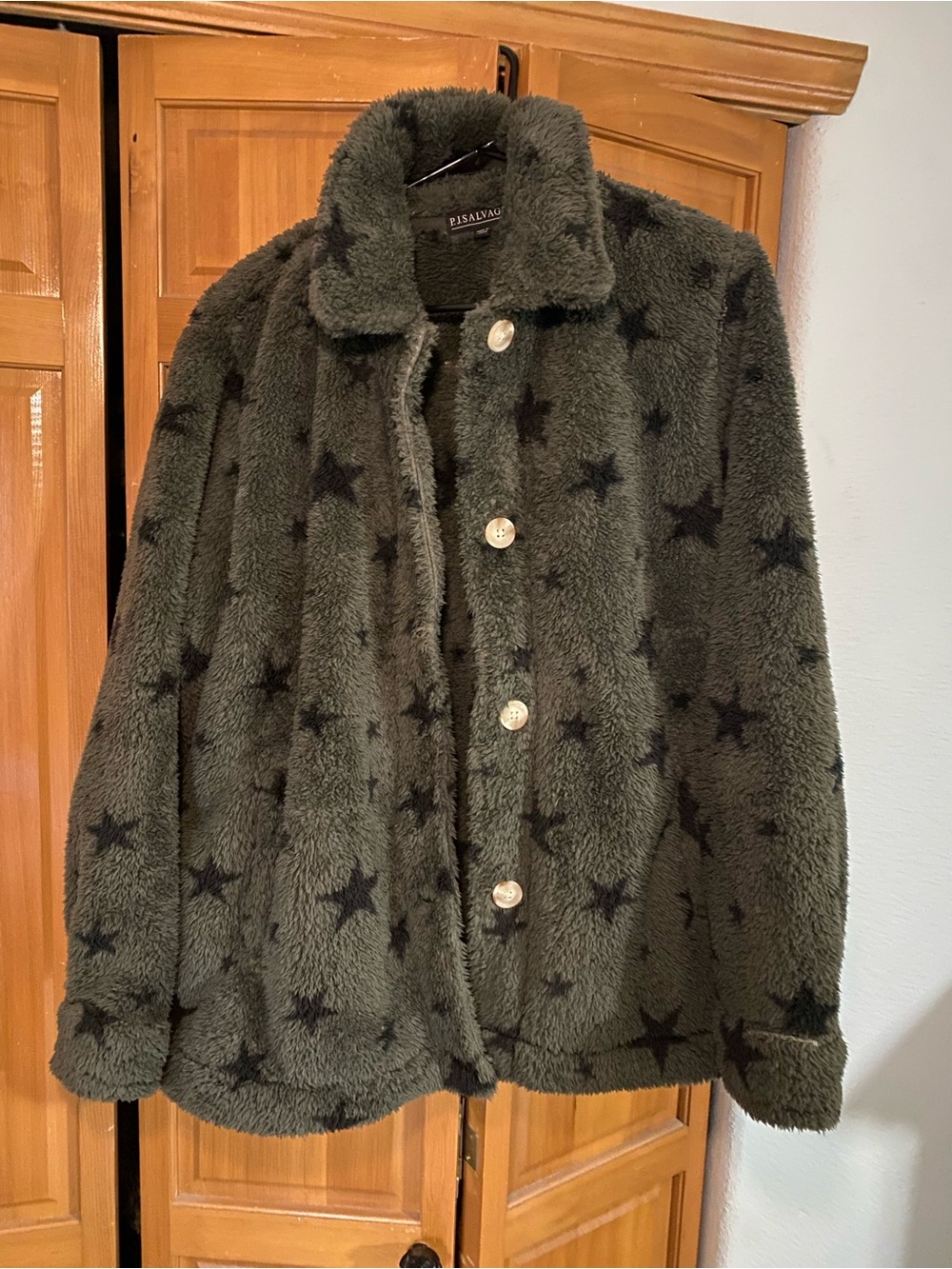 P.J. Salvage Olive Star-Print Teddy Jacket